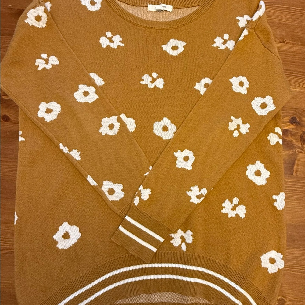 Floral Patterned Brown Sweater